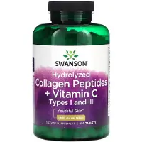 Swanson Health , Hydrolysoitu Kollageeni Peptidit + Vitamiini C, 1 000 mg, 250 Tabletteja