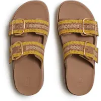 FitFlop for woman. A3E-E13 Gen-FF Max Buckle Stripe-Webbing Two-Bar Slides beige sandals (40), Fabric, 1 to 3 cm, None, Casual