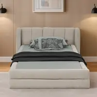 Hobby Hall Lastensänky 90 × 200 CM, pehmustettu sängynpääty, beige, valmistettu ihoystävällisestä chenillekankaasta