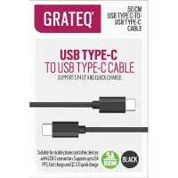 GRATEQ USB-C -kaapeli, 100 W, 0,5 m, musta
