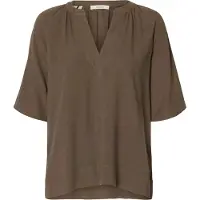 Selected Slfviva 2/4 V-Neck Linen Blend Top Noos - Brown - 36