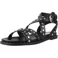 Carmela for woman. 16239301-NEGRO Leather sandals 162393 black (37), Flat, Buckle, Casual
