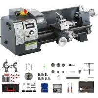 Vevor Päivitetty 750W Mini Metal Lathe 8x16 tuuman metallisorvi ylellisellä lisävarustelaatikolla, 50-2500PRM portaattomasti säädettävät nopeudet MT3-karan kartiomainen metallisorvi siirrettävällä lam