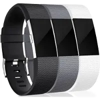 INF Fitbit Charge 2 vaihtoranneke silikoni 3-pakkaus (S) Black/Gray/White