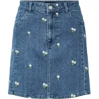 Pieces Flora Denim Emb Korkeavyötäröinen Lyhyt Hame