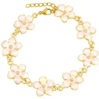 Timi Of Sweden Adeline Pink Enamel Flower Chain Bracelet