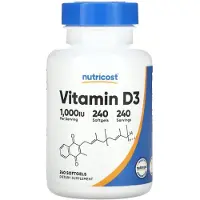 Nutricost - D3-vitamiini 1000 IU (240 pehmeää kapselia)
