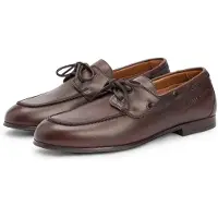 Tommy Hilfiger for man. FM0FM05748 Brown leather boat shoes Emilio (44), Flat, Laces, Casual