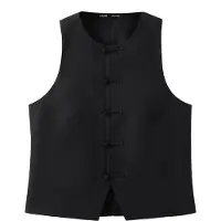 Mango Linen Toggle Waistcoat - Black - XS