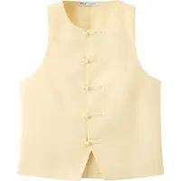 Mango Linen Toggle Waistcoat - Yellow - M