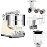 Ankarsrum Assistent Original AKM 6230 – yleiskone lihamyllyllä, leikkuulisäosalla ja tehosekoituskannulla, light creme