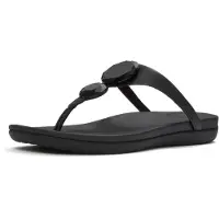 FitFlop for woman. A5W-001 Solay Glossy-Disc Toe black sandals (37), Leather, Flat, None, Casual