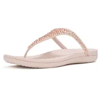 FitFlop for woman. A5Y-C53 Solay Mixed-Crystal Toe-Post Leather Sandals nude (41), 1 to 3 cm, None, Casual