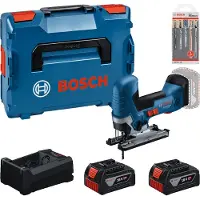 Bosch Professional GST 18V-125 S harjaton akkupistosaha-sarja mukana 2 x 5 Ah akut, laturi, 15-osainen sahanteräsarja ja L-BOXX