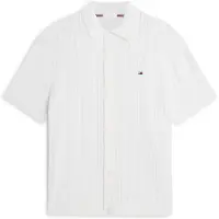 Tommy Hilfiger Neuletakki 'Relaxed Pointelle Short Sleeve With' valkoinen