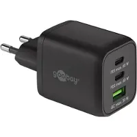 Wentronic USB-C PD multiport fast charger Nano 65 Watt (black, 1x USB-A, 2x USB-C PD, GaN technology)