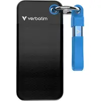 Verbatim 2TB Pocket, ulkoinen SSD-levy, 3.2 Gen2 USB-C, 1000/1000 MB/s, musta/sininen