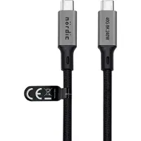 NÖRDIC 1m USB4 USB-C - C nylon punottu kaapeli PD3.1 240W 40G 8K60Hz 4K144Hz harmaa