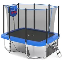 Hobby Hall Costway 3 in 1 suorakaiteen muotoinen trampoliini tikkailla, koripallokorilla ja jalkapallomaalilla, lasten trampoliini, sininen