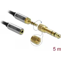 DeLOCK – Stereo Jack Extension Cable 3.5 mm 3 pin male to female with 6.35 mm screw adapter 5 m (85783)