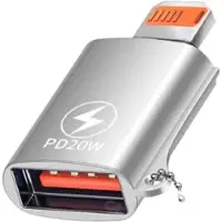 NÖRDIC USB-A 3.1 OTG naaras - Lightning-urossovitin, Lightning-sovitin synkronointiin ja lataamiseen, alumiini hopea
