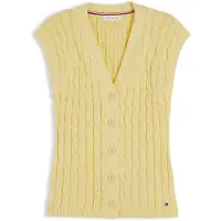 Tommy Hilfiger Neuleliivi 'Cable Slim Sleeve' vaaleankeltainen