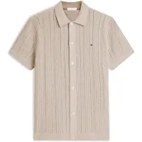 Tommy Hilfiger Neuletakki 'Relaxed Pointelle Short Sleeve With' beige