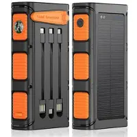 Mtp Products Käsikäyttöinen aurinkovoimainen varavirtalähde 30000mAh, SOS-hälytys, kompassi, taskulamppu - oranssi / musta