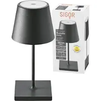 Sigor Nuindie mini USB-C ladattava pöytävalaisin, yönmusta, 2,2W FlexMood, 2200K/2700K, IP54, 168/197lm Ra85