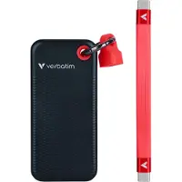 Verbatim 1TB Pocket, ulkoinen SSD-levy, 3.2 Gen2 USB-C, 1000/1000 MB/s, musta/punainen