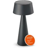 Sigor LED-akku-pöytävalaisin Solino, grafiitti, aurinko/USB, 26 cm IP44 himmennettävä, Musta, Olohuone/ruokailutila, Alumiini, Moderni