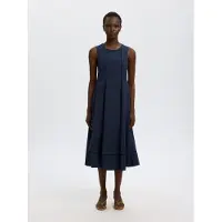 Selected Slfdelia Reg Sl Midi Ladder Stitch Dress - Navy - 34