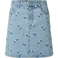 Pieces Pcflora Hw Short Denim Emb Skirt Noos - Blue - M