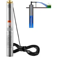 Vevor syväkaivopumppu, 370 W 230 V 50 Hz, 5,3 m³/h maksimivirtaus, 50 m (164 jalkaa) maksiminostokorkeus, 9,1 m sähköjohdolla, ruostumattomasta teräksestä valmistetut vesipumput teolliseen kasteluun j