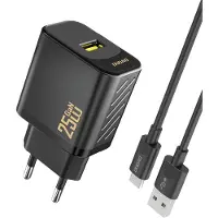 Dudao A27STEU 25W GaN USB-A Wall Charger with USB-A - USB-C - Black Cable