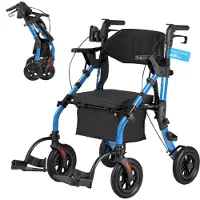 Vevor 2-in-1 -rullatangot ja kuljetustuoli senioreille, kokoontaitettava pyörätuoli, kevyt alumiininen liikkuvuusapuväline kiinteillä PU-pyörillä, kupin ja kepin pidikkeellä - tukee 136 kg
