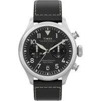 Timex Waterbury Ace Chronograph Sst Case Silver Dial Brown Strap - Black - 41 MM