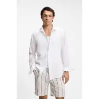 BOSS for man. 50567579 Relegant 6 shirt white (S), Casual, Linen, Classic, Long sleeve