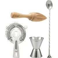Dorre Bar Accessories Measuring Cup, Bar Spoon, Strainer, Citrus Press - Silver - 14X 28X 16