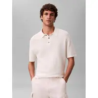 Calvin Klein Ss Textured Cotton Polo Sweater - Cream - L