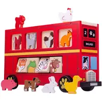 Bigjigs Wooden Shape Sorter Red Animal Bus - 21 pcs.