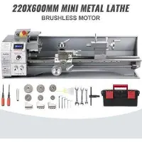 Vevor Mini -metallisorvi 750 W:n muuttuvanopeusinen metallisorvi 50–3000 rpm:n jyrsintätarkkuussorvi 220 x 600 mm metallille, metallisorvi vastasorvaukseen, poraukseen