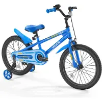 Vevor lastenpyörä, 45,72 cm BMX-tyylinen lastenpyörä, ajajan korkeus 110 cm - 140 cm, apupyörät mukana, tukeva ja helppo koota, taaperopyörä pojille ja tytöille, jotka oppivat ajamaan, sininen