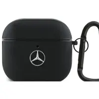 Mercedes -nahkakotelo AirPods 4:lle metallisella logolla, musta