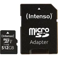 Intenso Premium 512 Gt MicroSDXC UHS-I U1 -muistikortti + SD-adapteri, musta