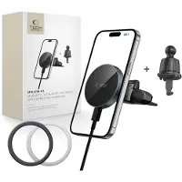 TechProtection MM15W-V5 MAGNETIC MAGSAFE CD & VENT CAR MOUNT WIRELESS CHARGER 15W BLACK/BLACK