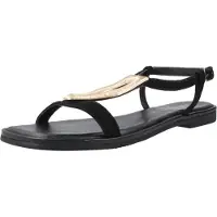 Carmela for woman. 16329002-NEGRO Leather Sandals 163290 black (38), Flat, Buckle, Casual, Classic