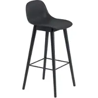 Muuto Fiber baarituoli korkea Wood Base - 75 cm - Black/Anthracite