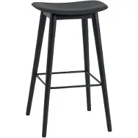 Muuto Fiber baarituoli korkea Wood Base - 75 cm - Black/Anthracite Black