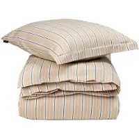 Lexington Beige/White Striped Cotton Poplin Bed Set - Beige - 220X220;50X60CM